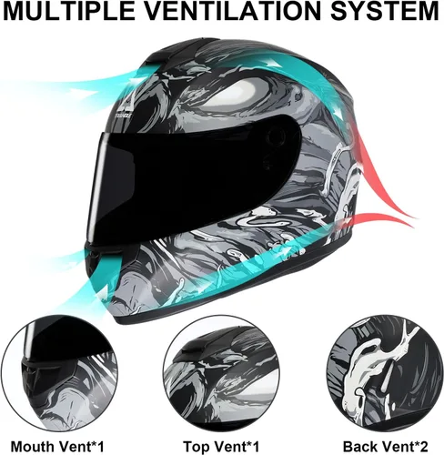 Miniatura 4 de Triangle Casco de moto integral "Graffiti Cross" Street Bike [DOT], M Gris