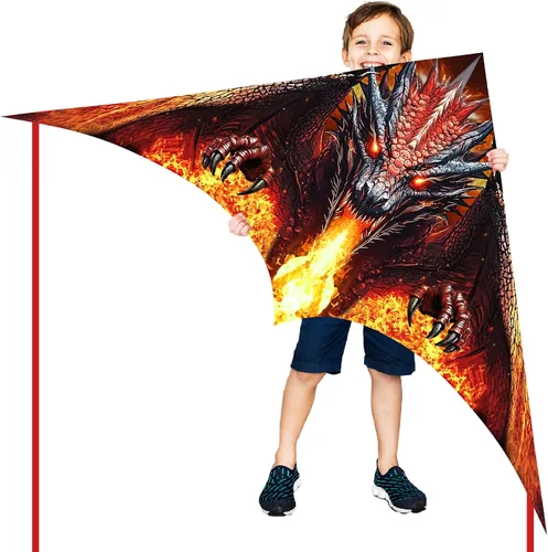Miniatura 7 de Dragon Kite - Cometas Delta grandes para niños y adultos Principiantes, cuerda de una sola línea fácil de volar para viajes a la playa, parque