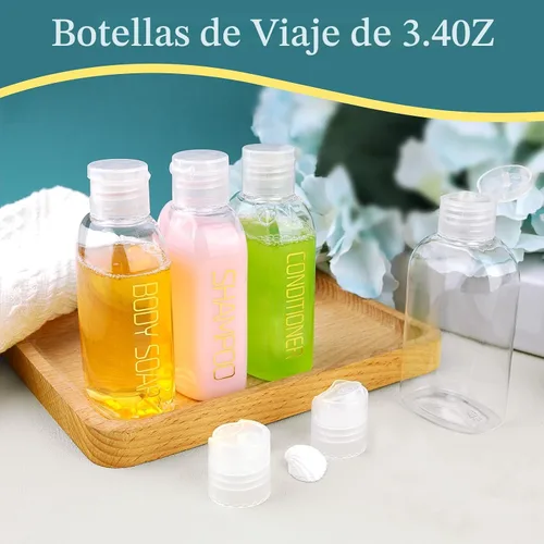 Miniatura 3 de Cosywell Kit de viaje de botellas exprimibles a prueba de fugas – 4 piezas de 3.4 onzas aprobadas por la TSA para champú, acondicionador y artículos