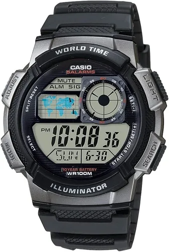 Miniatura 6 de Casio AE1000W Series Men’s Digital Watch 100M WR Multi Alarms 100 SEC Stopwatch Countdown Timer World Map for World Time LED Light