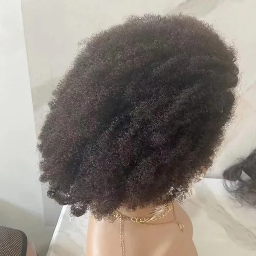 Miniatura 4 de Quella Peluca afro afro rizada de cabello humano completo encaje pelucas 70s 4c 4b Afro Puff Pelucas HD transparente línea capilar natural parte