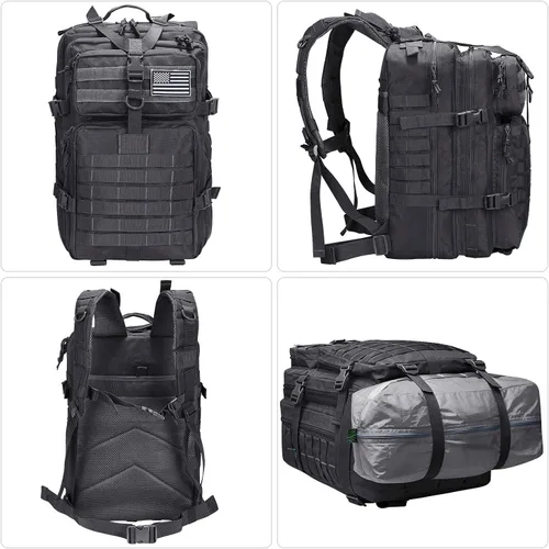 Miniatura 4 de Prospo Mochila de hombro táctica militar de 40 litros para supervivencia escolar, mochila de pesca para almacenamiento de aparejos Negro