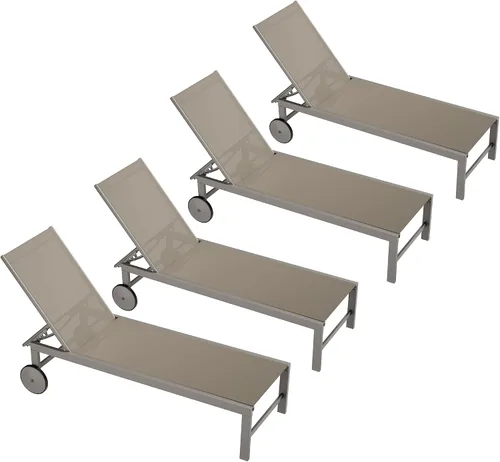Miniatura 11 de QAQA - 2 tumbonas para exteriores con ruedas, silla de aluminio para patio con 5 posiciones ajustables para piscina, playa, patio, gris oscuro