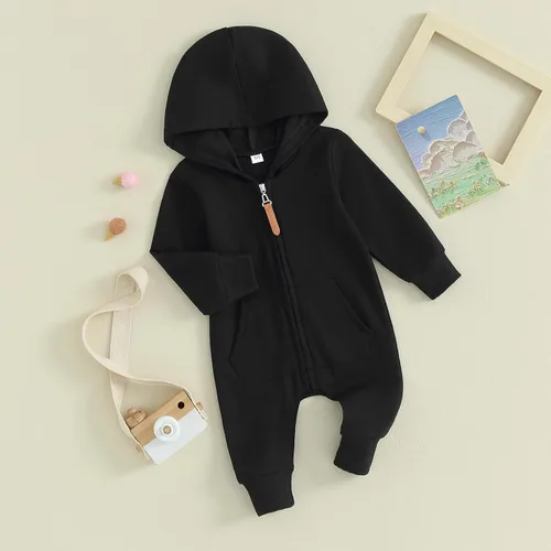 Miniatura 3 de Ehfomius Ropa básica para bebé recién nacido, con cremallera, de manga larga, con capucha, mameluco de una pieza para otoño e invierno