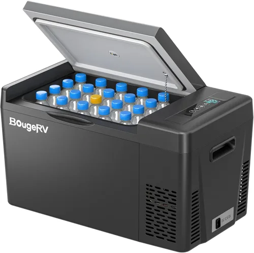 BougeRV Refrigerador de 12 Voltios Nevera de Carro 12V 23 Cuartos Congelador Portátil Compresor Enfriador 12/24V DC 110~240V AC para Camión Negro