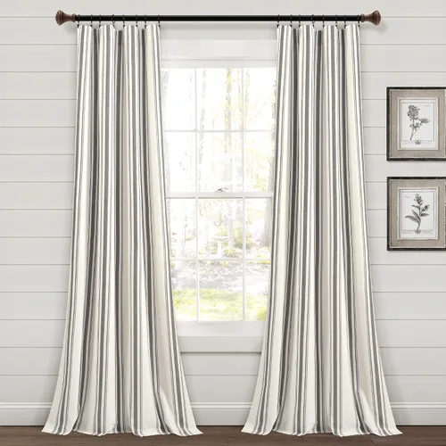 Miniatura 34 de Lush Decor Farmhouse Stripe - Par de paneles de cortinas de ventana de algodón reciclado ecológico teñido en hilo a rayas, 42" A x 63" L, Negro