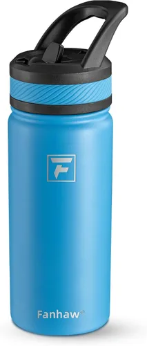Miniatura 14 de Fanhaw Botella de Agua Aislada para Niños de 18 Oz con Tapa de Pajita – Acero Inoxidable de Doble Pared al Vacío, A Prueba de Fugas, Botellas