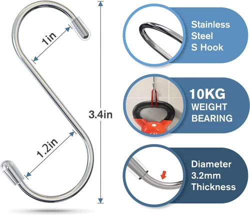 Miniatura 3 de Paquete de 20 ganchos en S para colgar, ganchos de metal en forma de S de 3.4 pulgadas resistentes para macetas, sartenes, plantas, bolsos, tazas