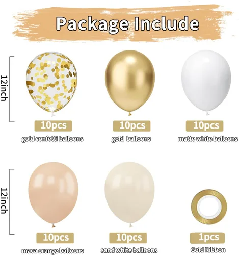Miniatura 2 de Globos de Confeti Arena Blanca Dorado Rubor, 50 piezas de 12 pulgadas Globos Neutros Beige Dorado Nude para Decoración de Cumpleaños Boda Despedida