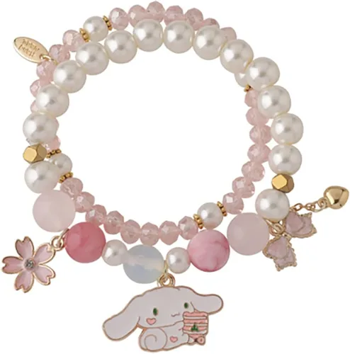ANZWTLOYY Juego de pulseras Kawaii con cuentas de cristal, pulseras de perlas de dibujos animados para niñas y mujeres, joyería de amistad, Cristal,