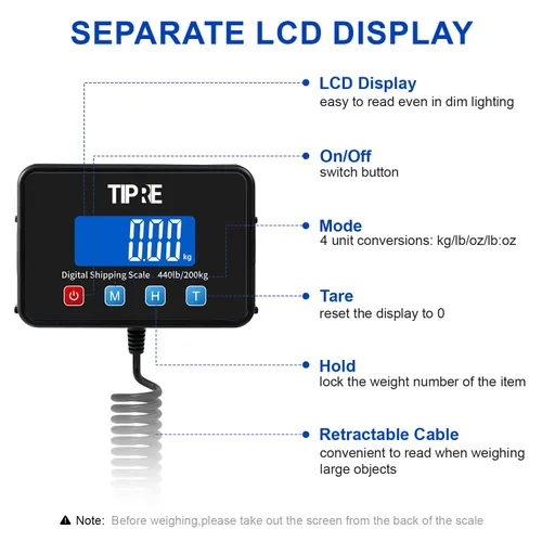 Miniatura 3 de TIPRE Báscula postal de envío digital de 440 libras/0.5 onzas de precisión. Báscula de peso comercial de fibra de carbono ligera para paquetes