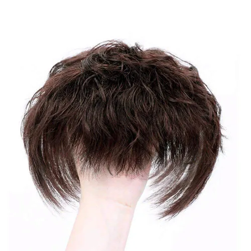 Miniatura 10 de Toppers de cabello humano con clip y flequillo, extensiones de cabello para mujeres con cabello delgado, 5.9 x 6.3 pulgadas, lacio, color marrón