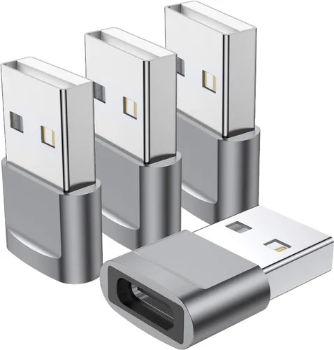 Adaptador USB C hembra a USB macho (paquete de 4), convertidor de cargador tipo C a USB A para iPhone 17 16 15 14 13 12 11 Pro Max, Samsung Galaxy
