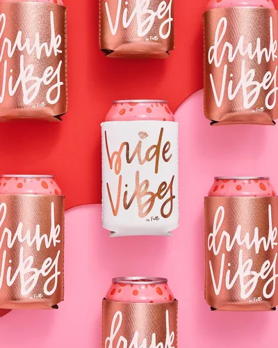 Miniatura 4 de xo, Fetti Enfriador de latas para despedida de soltera, blanco + oro rosa, 10 unidades, soporte de neopreno, funda para bebidas, despedida