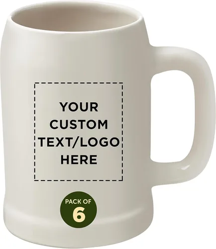 Miniatura 14 de DISCOUNT PROMOS Taza de cerámica para cerveza, 28 onzas, juego de 6, paquete a granel, ideal para Octoberfest, pub, restaurante y más, color beige