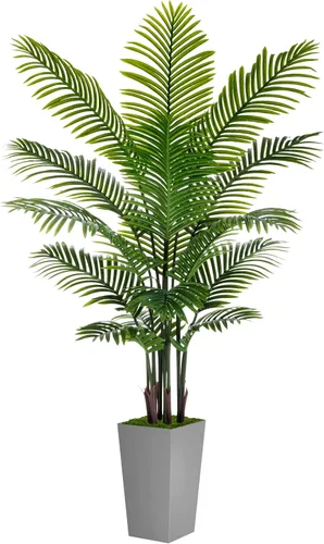 Miniatura 9 de ASTIDY Palmera artificial de 5 pies, árbol falso con maceta alta negra, planta de suelo de areca tropical sintética en maceta, planta de seda Negro