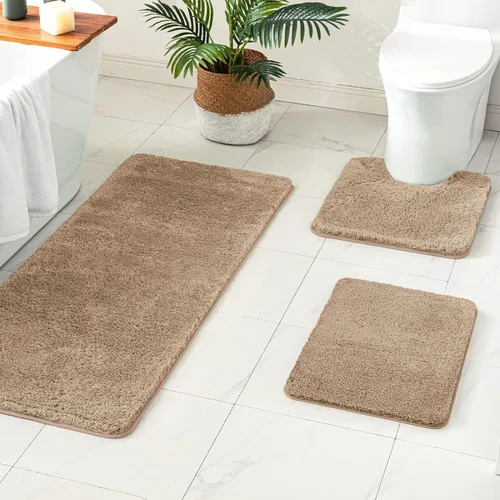 Miniatura 33 de MIULEE Juego de 3 alfombras y tapetes de baño extra gruesos de microfibra antideslizante y tapete de baño de contorno en forma de U para baño, baño