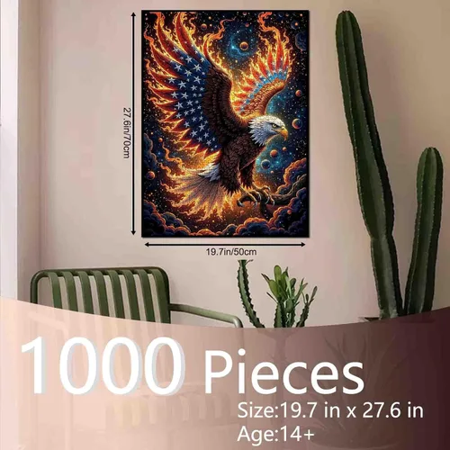 Miniatura 2 de Rompecabezas de 1000 piezas con la bandera americana y águila para adultos, rompecabezas del 4 de julio, para juegos de actividades familiares