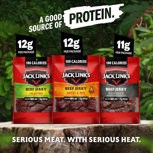 Miniatura 4 de Jack Link's Variedad de carne seca de ternera, incluye dulce y caliente, jalapeño y carne seca con pimienta, paquete de bocadillos de proteína a