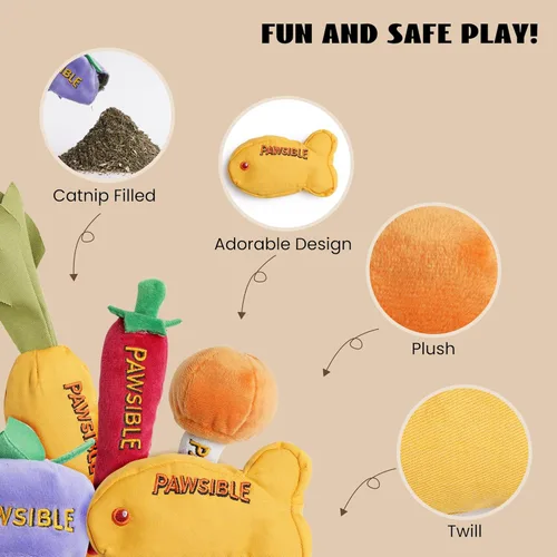 Miniatura 4 de Pawsible - 5 paquetes de juguetes de hierba gatera para gatos de interior - 100% hierba gatera orgánica rellena, sin algodón, juguetes duraderos