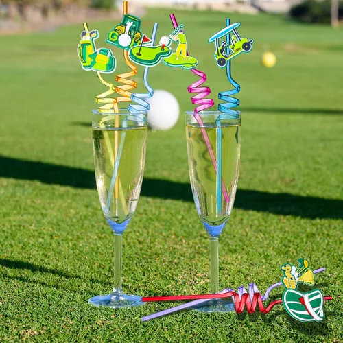 Miniatura 5 de Eaasty 24 pajitas de plástico reutilizables para fiestas de golf, regalos de golf, regalos de fiesta temática deportiva, 8 estilos, 8