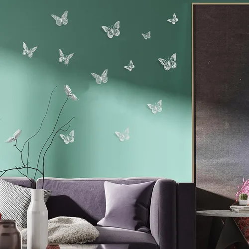 Miniatura 3 de SAOROPEB Decoración de pared de mariposa 3D, 48 piezas, 4 estilos, 3 tamaños, adhesivo metálico extraíble para pared, calcomanías murales