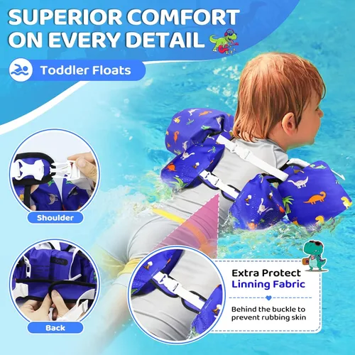 Miniatura 4 de Vvinca Chaleco de natación para niños pequeños de 22 a 66 libras (2 a 6 años) - Flotadores de piscina 3 en 1 para niños con bandas de brazo