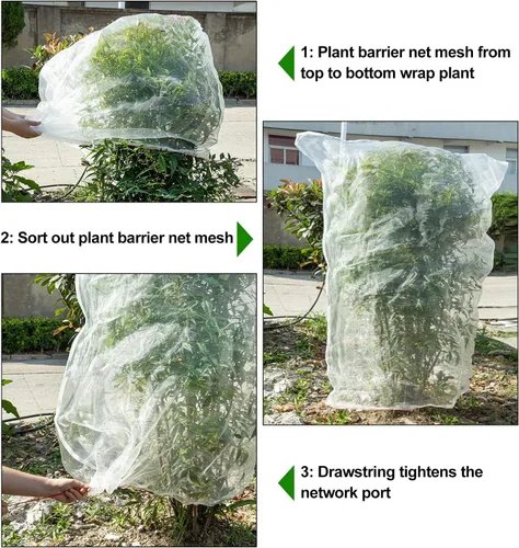 Miniatura 7 de 3 piezas de malla de barrera para plantas, malla de barrera para plantas, redes de pájaros, bolsas de barrera para verduras, frutas, bolsas