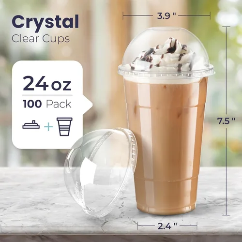 Miniatura 2 de Fit Meal Prep Paquete de 100 tazas de café de plástico desechables de 24 onzas con tapas de cúpula, tazas de café helado con tapas, tazas de parfait