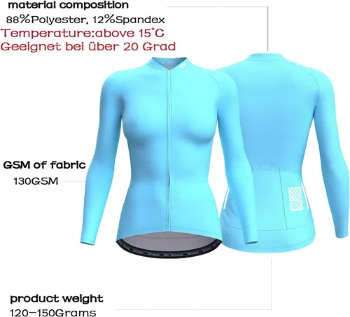 Miniatura 2 de Wulibike Maillot de ciclismo para mujer, manga larga, con bolsillos