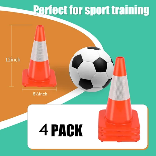 Miniatura 2 de BESEA Conos de tráfico de 12 pulgadas, conos de entrenamiento de fútbol, cono de estacionamiento de carretera con collar altamente reflectante de 4