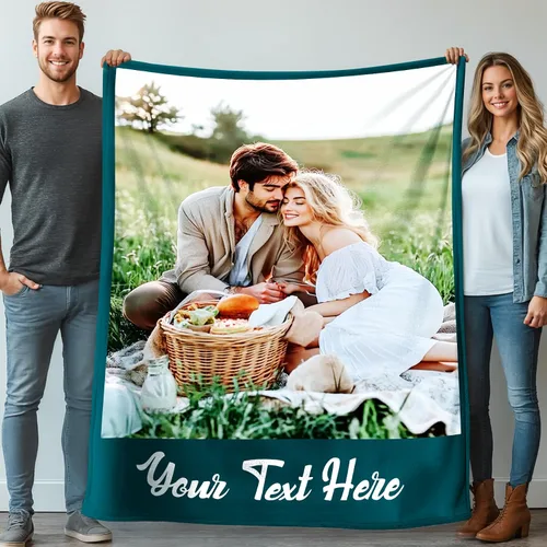 Mantas personalizadas con 1 foto y texto impreso en Estados Unidos | Manta personalizada con imagen de 30 x 40 pulgadas | Mantas personalizadas para