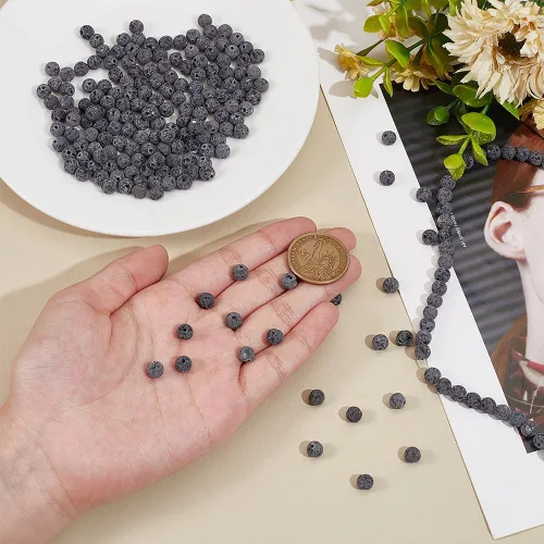 Miniatura 3 de PH PandaHall 620 piezas de cuentas de lava natural de 6 mm sin teñir, cuentas de piedra de lava gris, cuentas de chakra, cuentas sueltas redondas