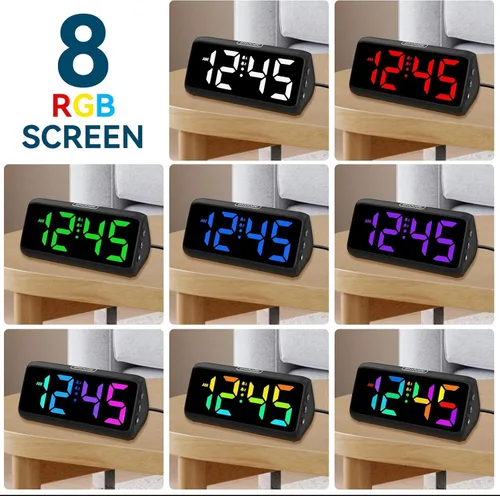 Miniatura 4 de Reloj despertador Netzu extra fuerte para personas que duermen pesadas, relojes despertador RGB para dormitorios para adultos mayores y niños, reloj