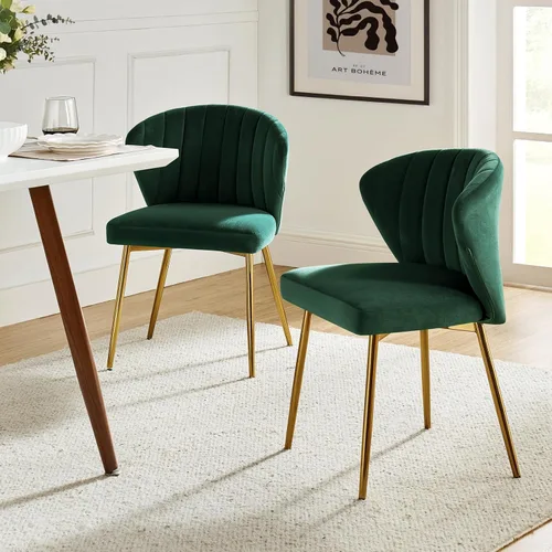 TINA'S HOME Juego de 2 sillas decorativas, sillas laterales de terciopelo glamoroso con patas doradas, sillas de comedor tapizadas de mediados de
