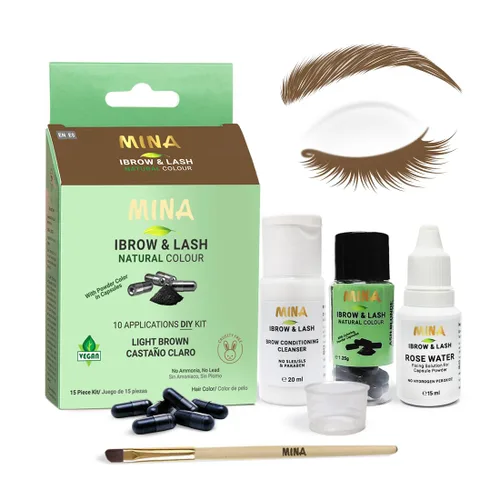 Miniatura 7 de Mina - Kit de tinte para cejas y pestañas rubio ceniza Kit de coloración natural y tinte de cejas en polvo en cápsulas, agua y manchas Tinte