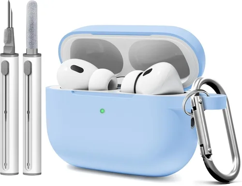 Funda para AirPods Pro 2 con kit de limpieza, compatible con Airpods Pro de 2ª/1ª generación (cable USB-C) con llavero para mujeres y hombres, azul