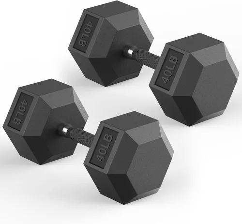 Miniatura 10 de HANDBODE Juego de mancuernas hexagonales de 40 a 570 libras, mancuernas de ejercicio y fitness con revestimiento de goma, peso de mano