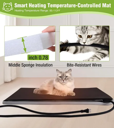 Miniatura 3 de GUTINNEEN Casa climatizada para gatos para exteriores, casa para gatos al aire libre aislada con manta de calefacción eléctrica, cables resistentes