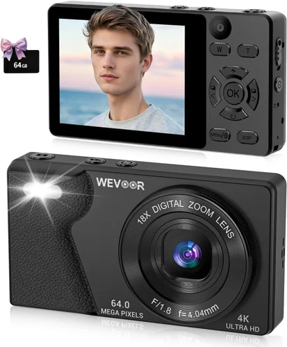 Miniatura 10 de Cámara digital 4K para fotografía: cámara de enfoque automático de 64 MP con doble lente, zoom digital 18X, cámara de punto y disparo pequeño