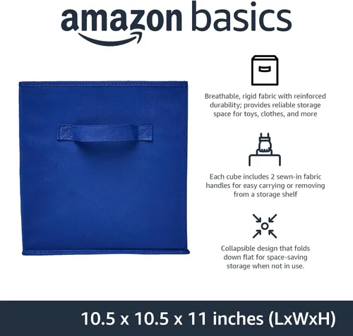 Miniatura 2 de Amazon Basics, Organizadores de almacenamiento en forma de cubo con asas, tela plegable, paquete de 6, 26,6 x 26,6 x 27,9 cm, azul marino