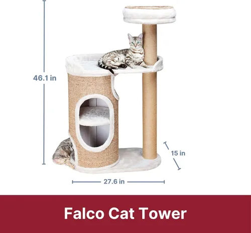 Miniatura 6 de Trixie Falco - Torre para gatos de 46 pulgadas, postes rascadores de sisal, condominio para gatos de 2 pisos, plataformas de felpa, cama extraíble