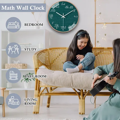 Miniatura 4 de QINFIEY Reloj de Pared de Matemáticas de 12 Pulgadas Silencioso Sin Tictac con Movimiento de Cuarzo de Calidad para Oficina, G2