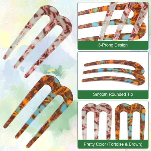 Miniatura 4 de 2 horquillas de pelo francés grandes en forma de U para mujeres, horquillas de pelo de 3 puntas para moños, horquilla de pelo con giro francés