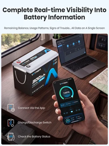 Miniatura 5 de VATRER POWER Batería de litio de 12 V 300 AH con autocalentamiento y monitoreo de aplicaciones, batería LiFePO4 de ciclo profundo, corte de baja