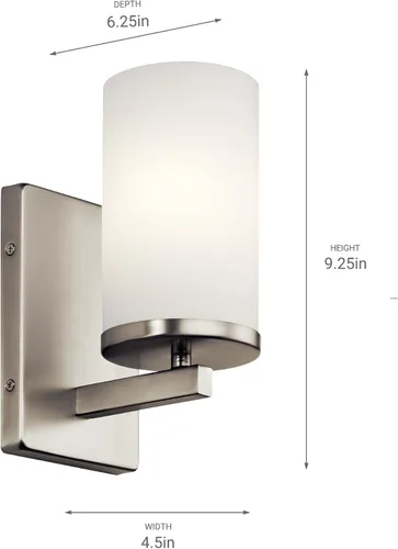 Miniatura 10 de Kichler Crosby 45495NI - Aplique de pared de 9.25 pulgadas en níquel cepillado, 1 luz contemporánea para pasillo o baño con cristal de ópalo