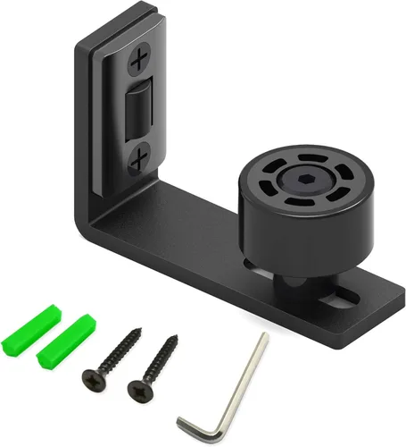 Miniatura 6 de CCJH Guía de piso de puerta corredera de granero ajustable montado en la pared inferior doble rodillos guía negro 1pcs