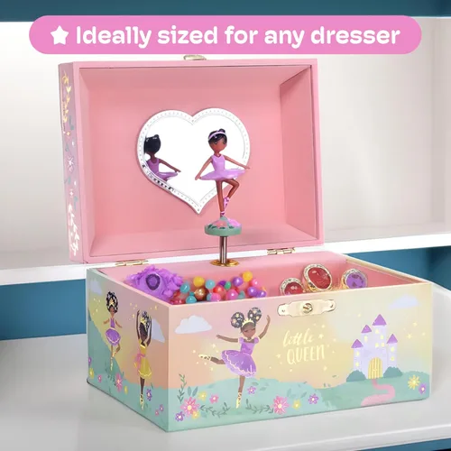 Miniatura 7 de Jewelkeeper Joyero para niñas – Muñeca bailarina negra y caja de música – Swan Lake Tune – Organizador de joyas – 6 x 5 x 4 pulgadas
