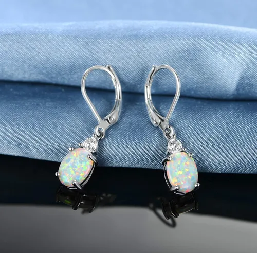 Miniatura 6 de GEMSME - Aretes colgantes de ópalo de lágrima chapados en oro blanco para mujer, Oro blanco