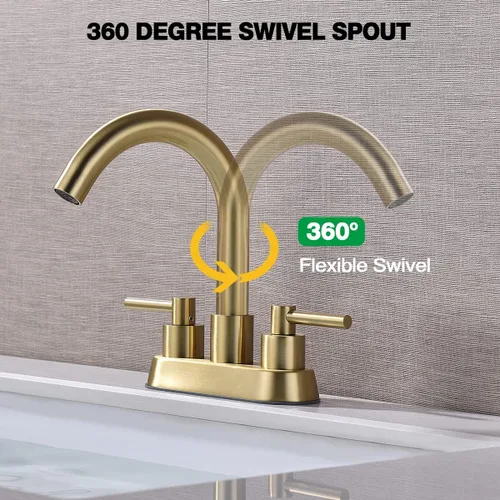 Miniatura 3 de Grifo de baño central de 4 pulgadas con montaje de drenaje desplegable de desbordamiento, negro mate, níquel cepillado y oro cepillado